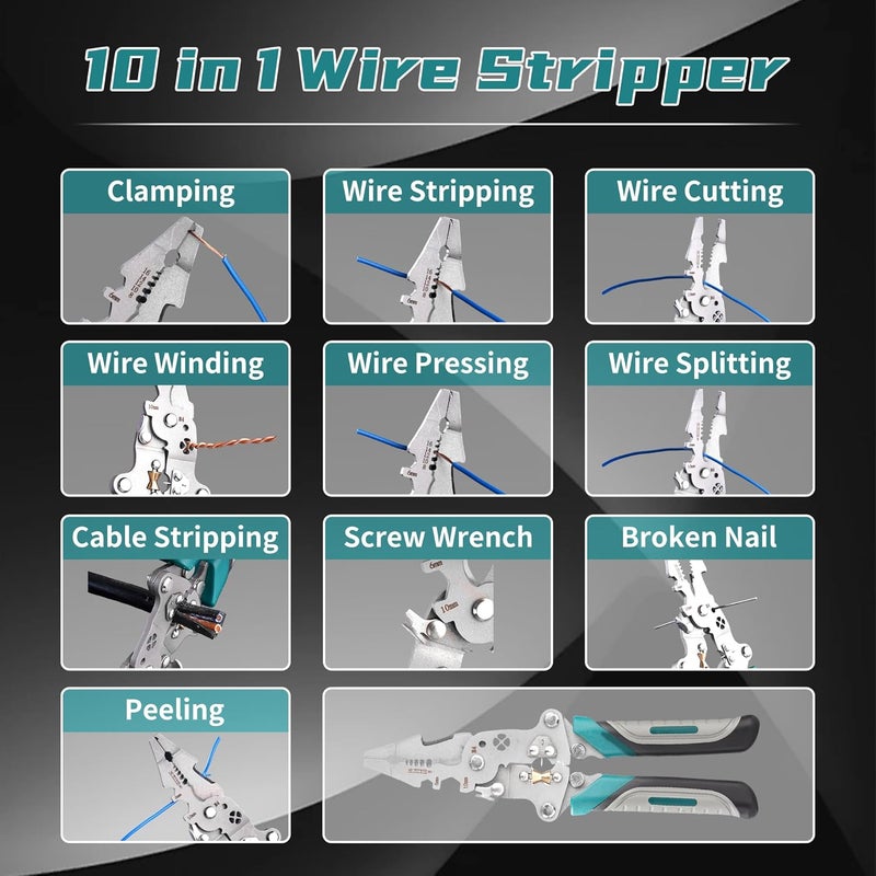 Fatio 18 In 1 Foldable Ｗire Stripper Crimper, Multifunctional Folding Wire Stripping Tool, Wire Strippers Electrical，Electric Cable Stripper, Cable Cutters with Plier, Crimper, Twister, Splitting, 1pcs - Image 4